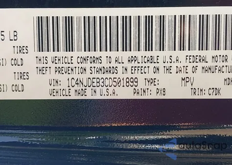 2012 Jeep Compass Latitude z USA, uszkodzony, nr VIN 1C4NJDEB3CD501899